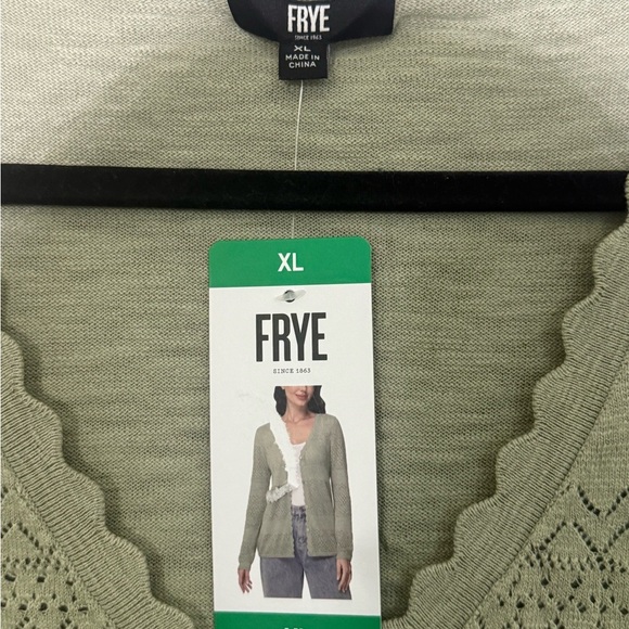 NWT Frye Women’s Pointelle Cardigan Sweater SAGE Green Seagrass Cardigan, XL - Picture 6 of 10